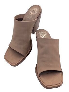 NWT RARE Vince Camuto Taupe Leather Open-Square Toe SEMPELA Mule (7.5)